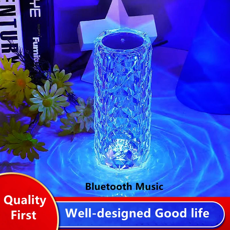 

2022 USB crystal table lamp bedroom rose lamp diamond net red atmosphere bedside lamp romantic charging petal touch night lamp