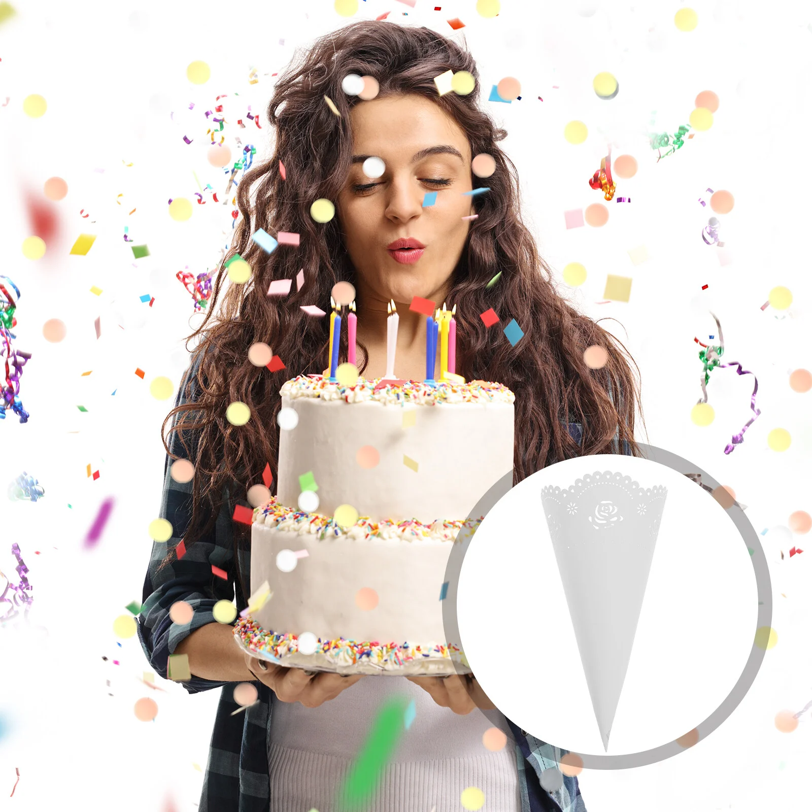 

Petals For Wedding Cones, 20 White Confetti Holder Petals For Wedding Collapsible Cone with Tape for Wedding, Party, Holiday