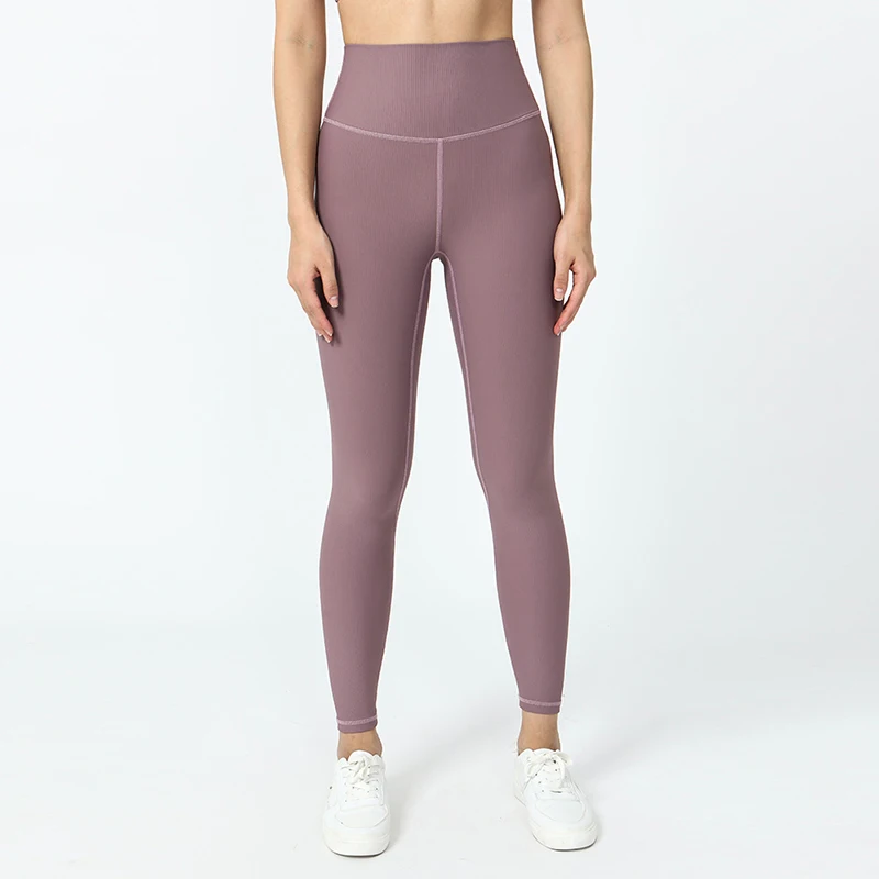 Lulu RibbeYoga Pants High Waisted Gym Leggings Sport Women Fitness Seamless Female Legging Tummy Control Running Training Tights