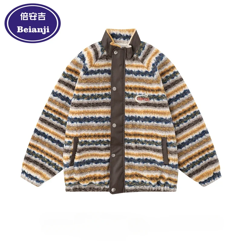 Beianji мужская куртка-пуховик ретро-дизайн с цветной полоской для пар хлопковой