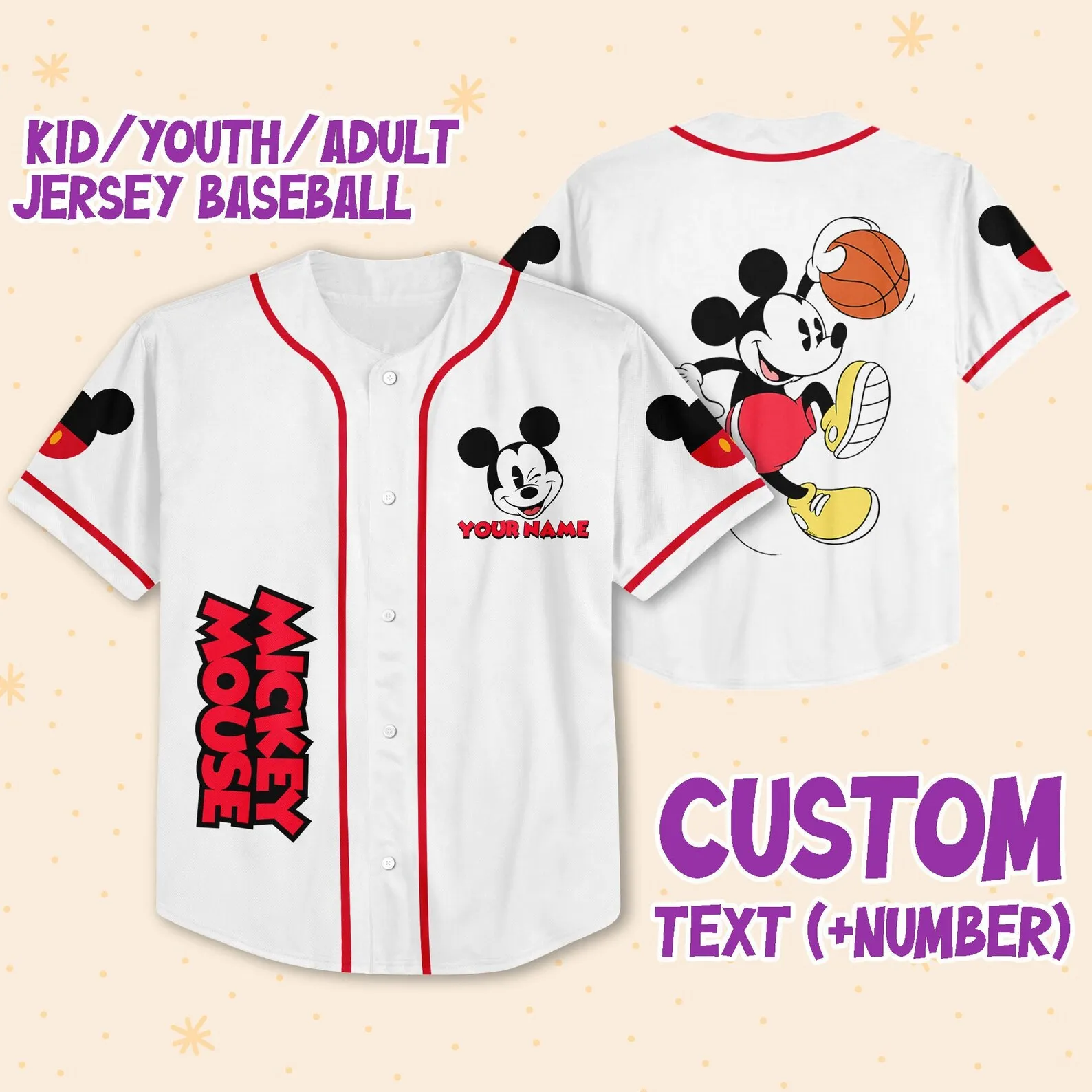 

Personalize Mickey Basketball Kids Adult Baseball Jersey Disney Baseball Jerseys Casual Sweatshirt Mickey Mouse Baseball Jerseys