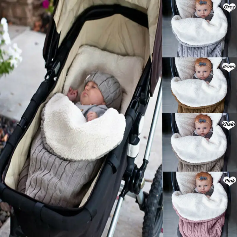 Baby Sleeping Bag Winter Berber Fleece Outdoor Stroller Sleeping Bag Warm Anti-kick Baby Knitted Warm Newborn Swadding