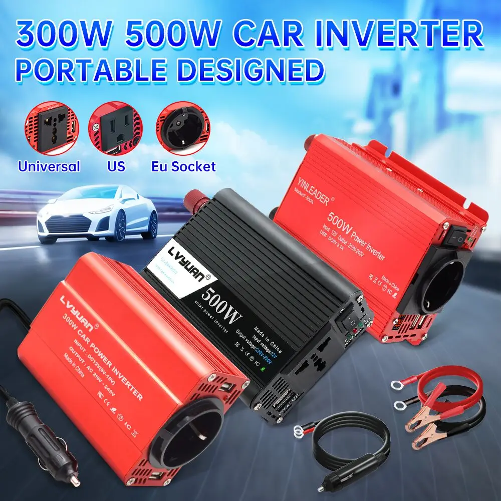 

Lvyuan Car Inverter 12V 220V/110V Portable Outdoor Auto Car Converter 500W 300W Power Inversor Fast Charge