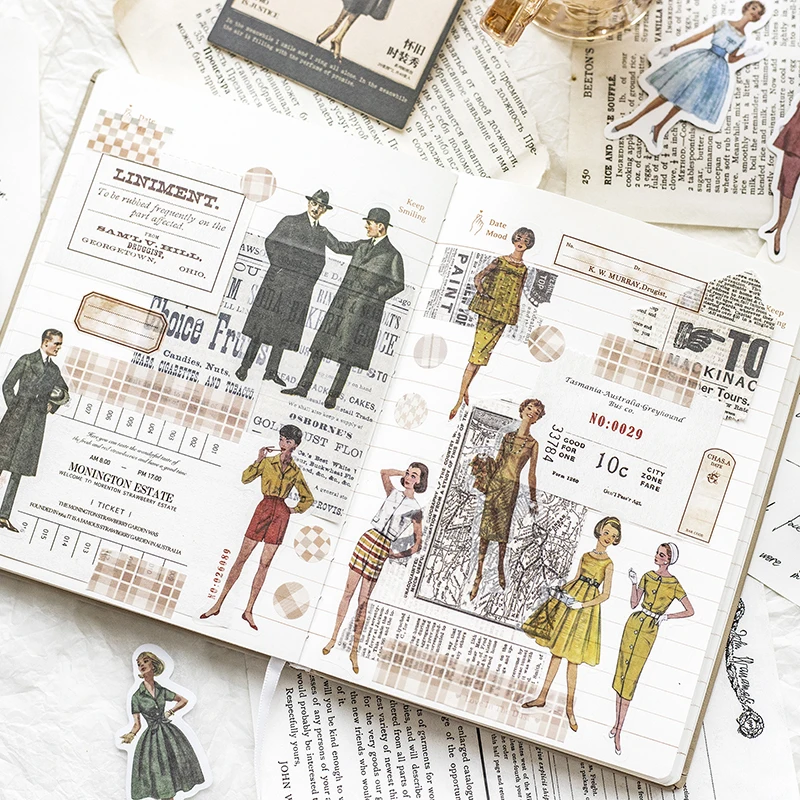 

MOHAMM 40 Sheets Retro Nostalgic Fashion Outfit Stickers for Character DIY Material Scene Collage Journal Scrapbook Planners
