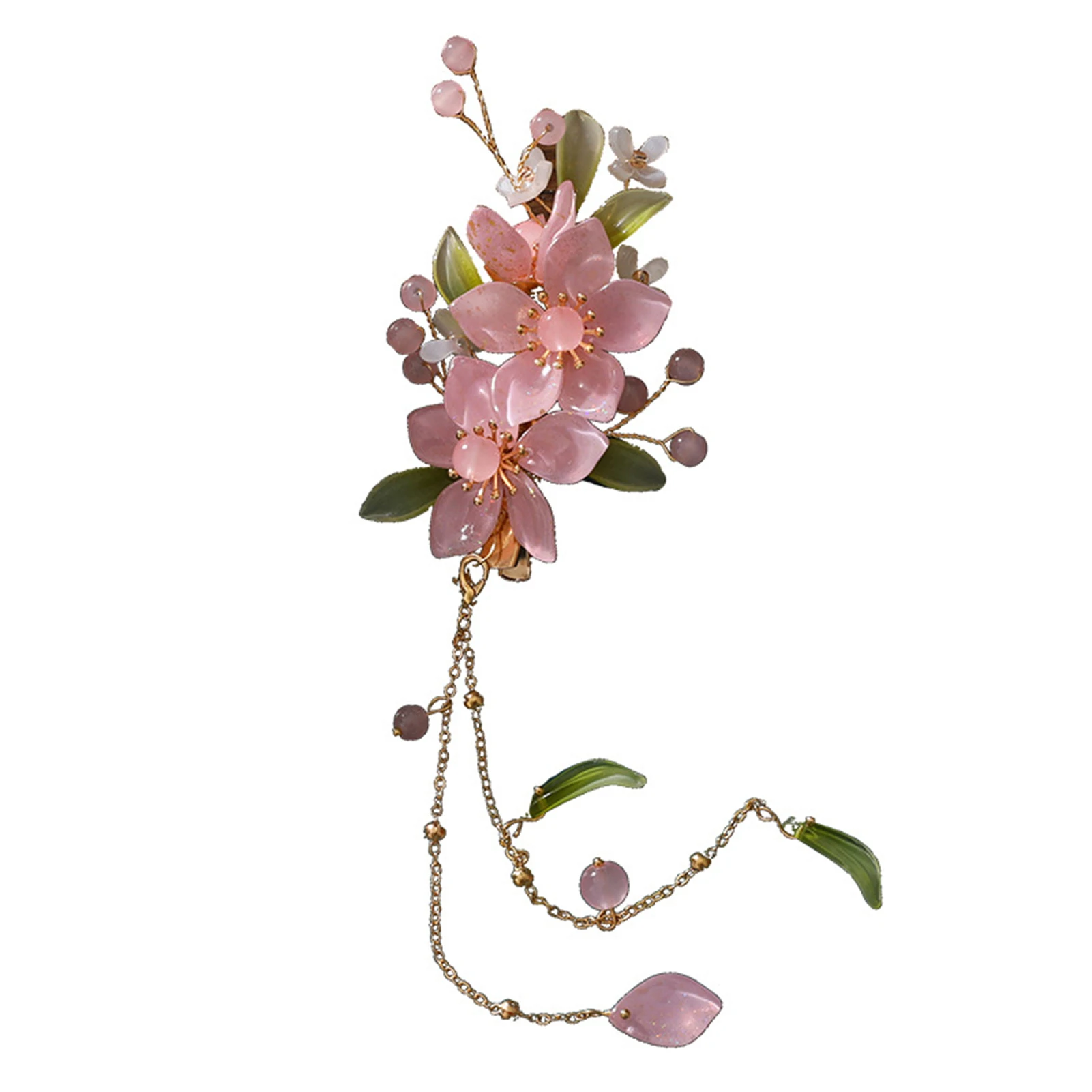 

Glaze Flower Side Hair Clips Set Sweet Duckbill Forehead Hairpins with Tassel for Wedding Banquet Party Cheongsam Newly