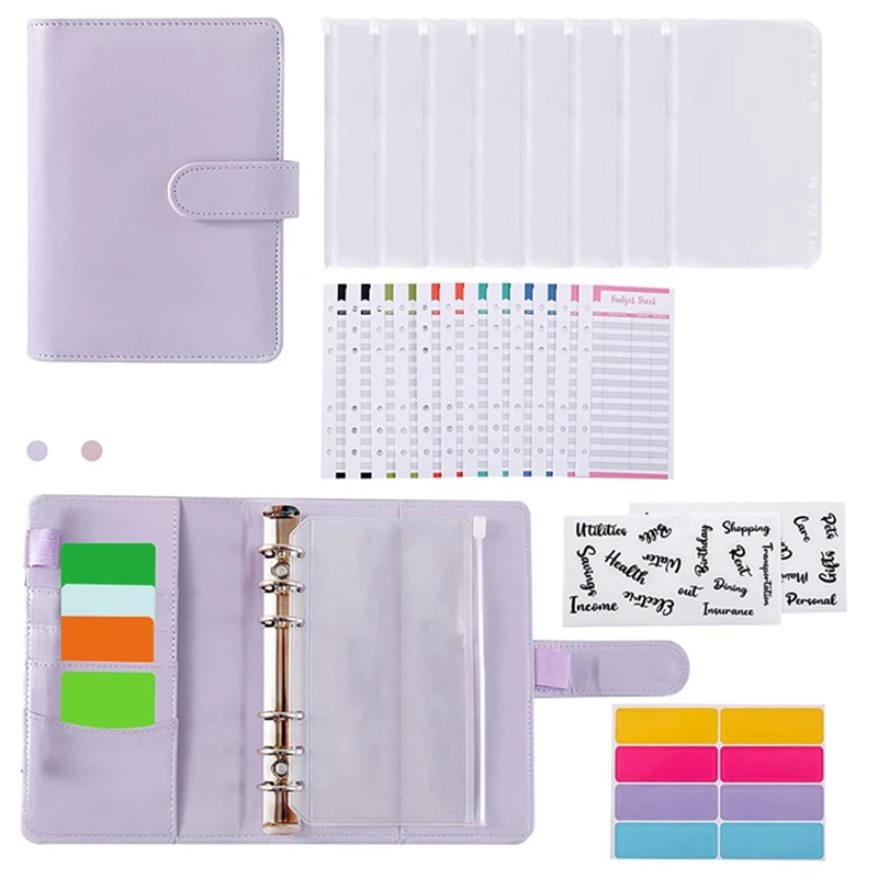 

A6 PU Leather Binder Budget Envelope, Plan Organizer Set, Expense Budget Sheet And Envelope