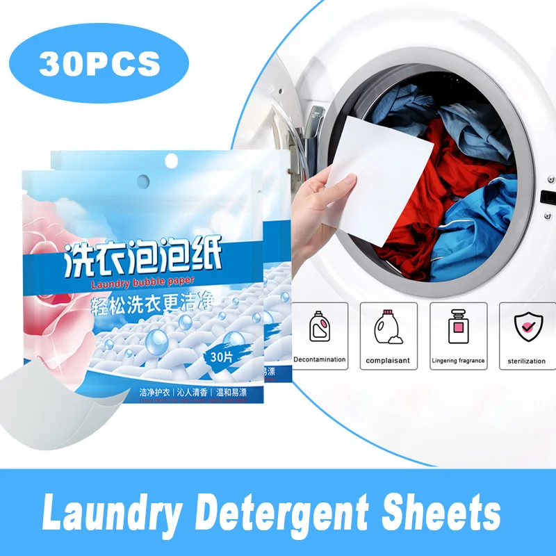 

30PCS Laundry Tablets Easy Dissolve Laundry Detergent Sheets Underwear Clothes Deep Cleaning Detergent Laundry Soap Bubble Paper