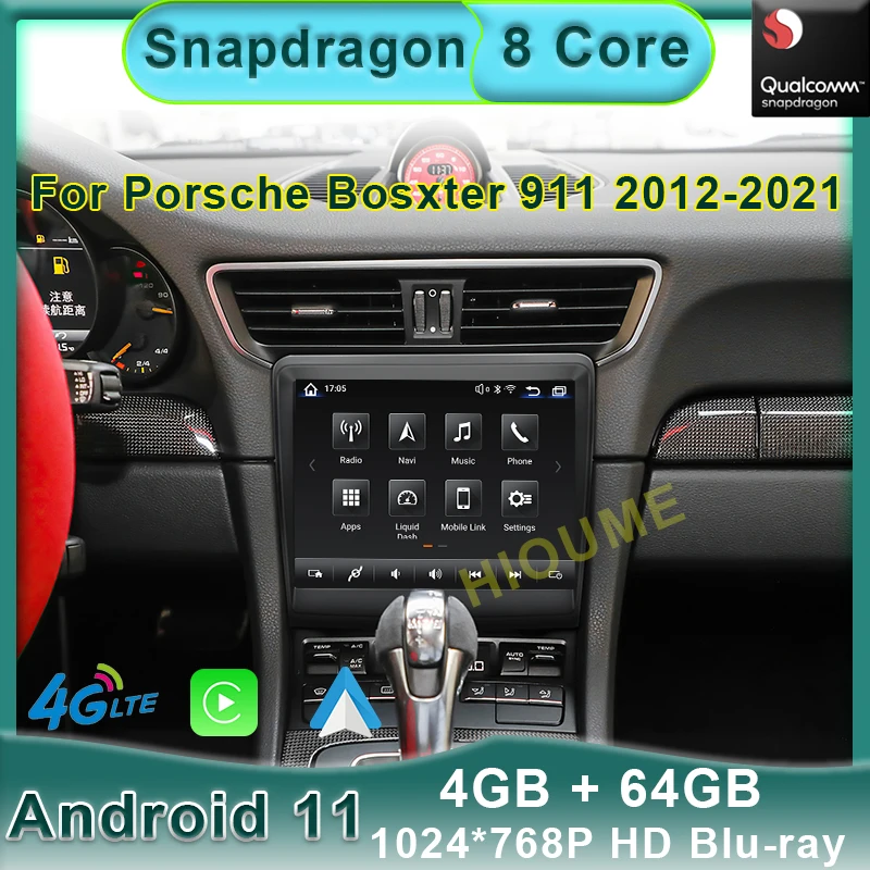 Android 11 Snapdragon 8Core 4+64GB Car Radio GPS for Porsche 718 Boxster 911 2012-2021 with IPS HD Screen DSP 4G Carplay 4GLTE