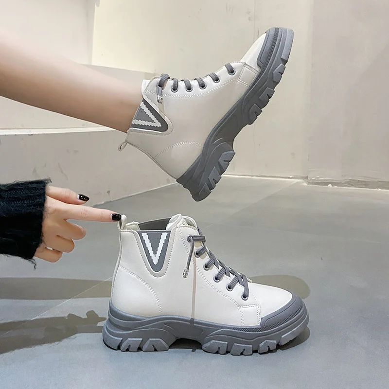

Женские ботинки, зимние мотоциклетные ботинки, модная женская обувь на шнуровке, женские повседневные ботинки на платформе, новый стиль