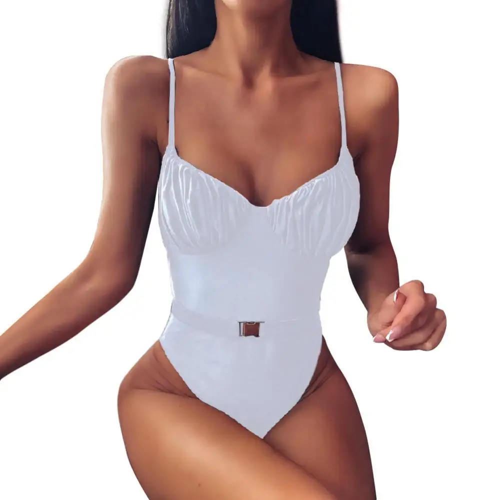 

Women Bikini Swimwear Swimsuit Solid Color Summer Leopard One Piece with Belt