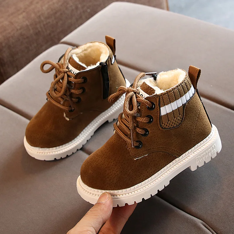 

Premium Nubuck Leatherette Boots For Baby Boys Winter Warm Plush Short Booties Kids Soft Knitted Collar Zip Outdoor Snow Botas