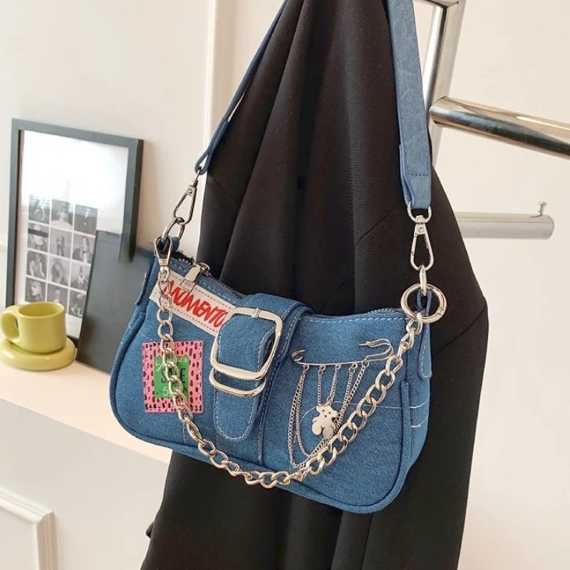 

Модные популярные маленькие сумочки на цепочке для девушек Y2k, женская сумка на плечо, винтажные джинсовые сумки под подмышек, женские вечерние сумки-клатчи, кошельки