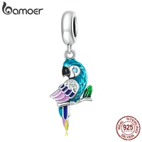bamoer 925 sterling silver vivid bright parrot pendant fit for charms bracelet bangle dainty bird charms women fine jewelry