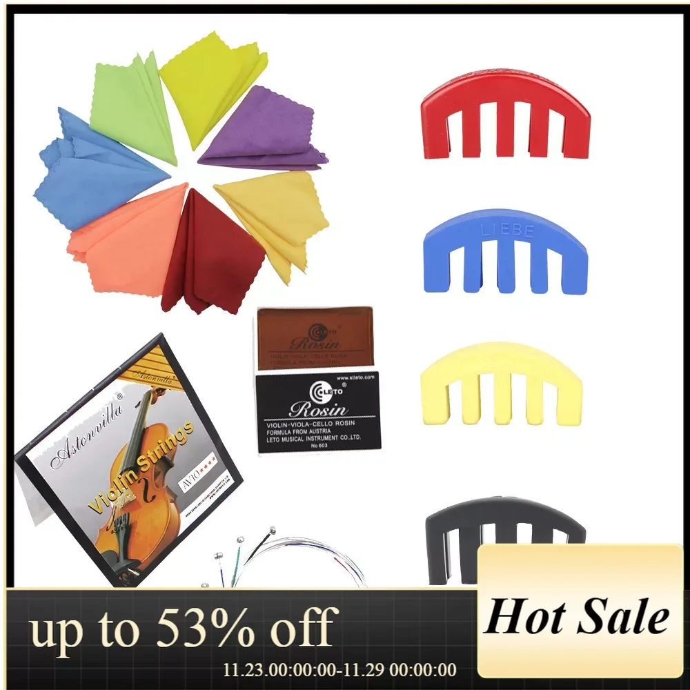 

Набор аксессуаров для скрипки, экономичные детали для скрипки с струнами для скрипки/беззвучным/канифольным/чистящей тканью, высококачественные инструменты для музыкальных инструментов