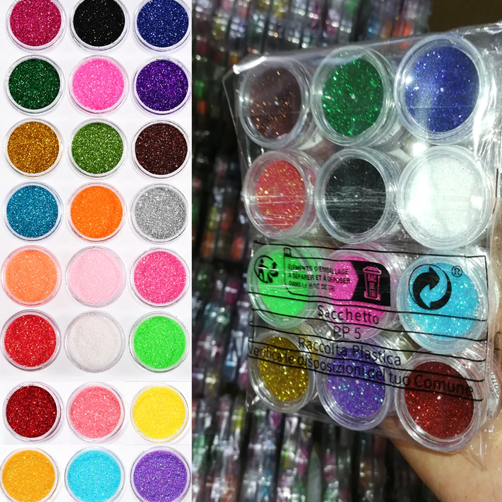 Голографическая пудра для ногтей 24 Баночки набор блестящих алмазных пигментных