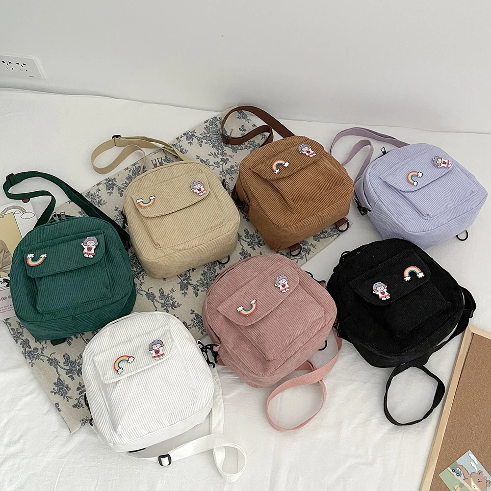 

Fashionable Casual Corduroy Backpack Women Solid Color Design Shopping Preppy Style Knapsacks Fashion Students Handbags