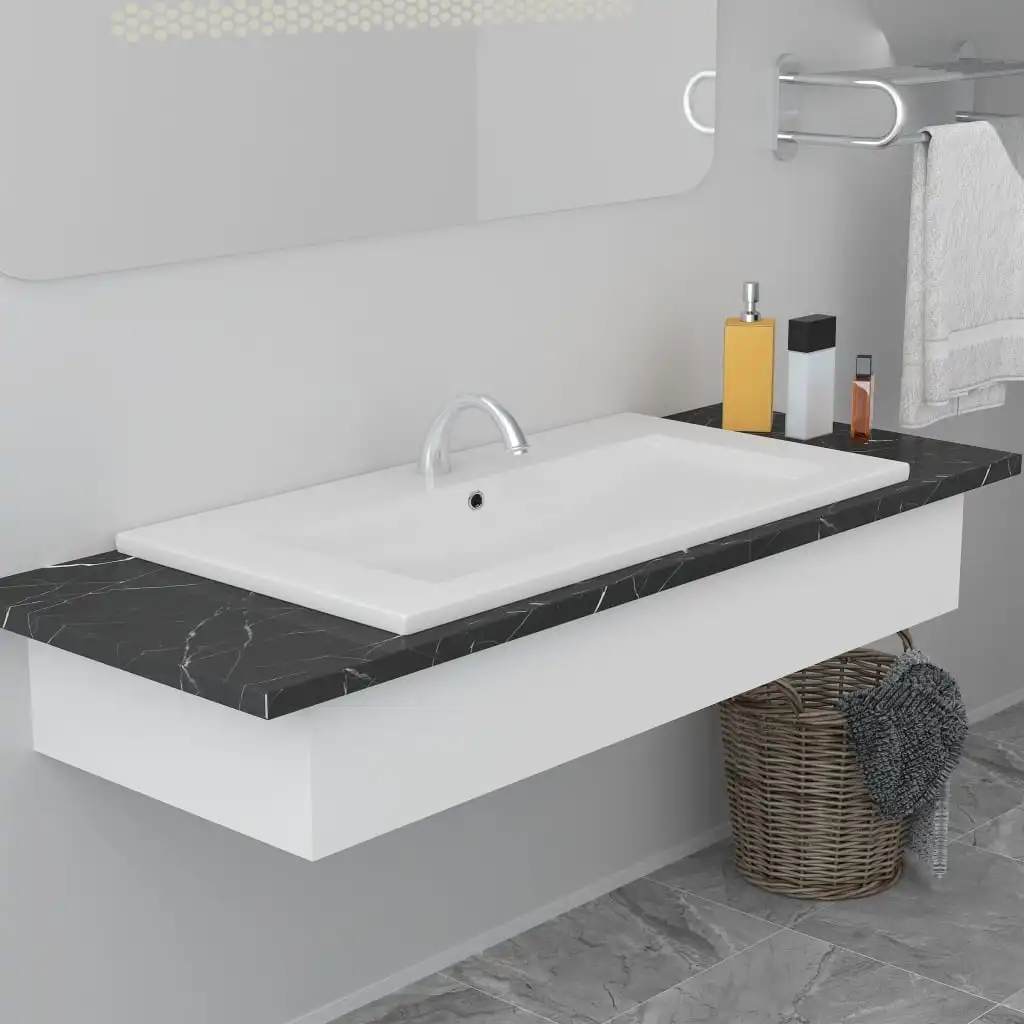 

Built-in Bathroom Wash Basin, Ceramic Bowl Sinks, Bathrooms Decoration White 91x39.5x18.5 cm