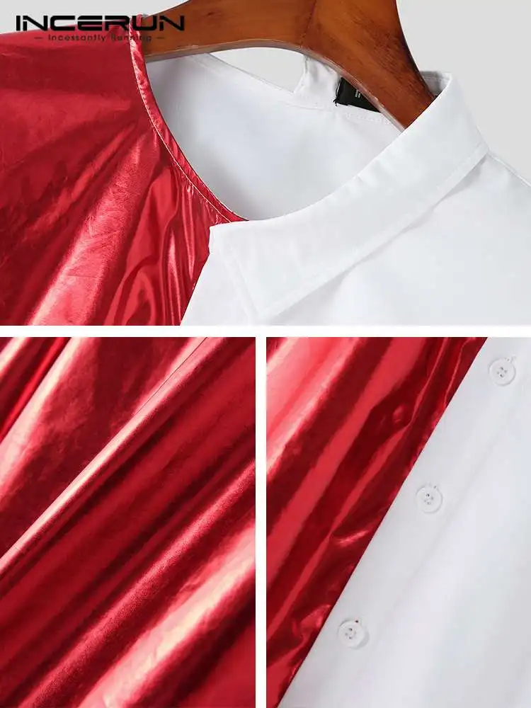 INCERUN Tops 2022 Handsome Men's Fashionable Blouse Party Show Hot Sale Male Irregular Splicing Long-sleeved Lapel Shirts S-5XL