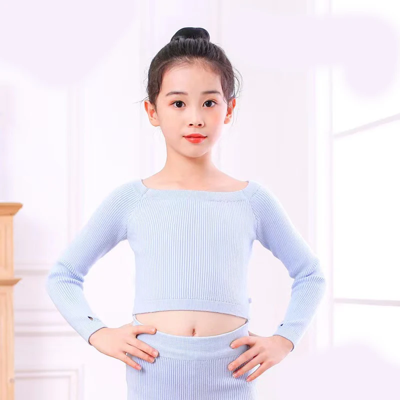 

Girls Dance Sweater Soft Long Sleeve Knitwear Teen Children Elastic Ballet Flat Shoulder Sweater Autumn Winter Pullovers