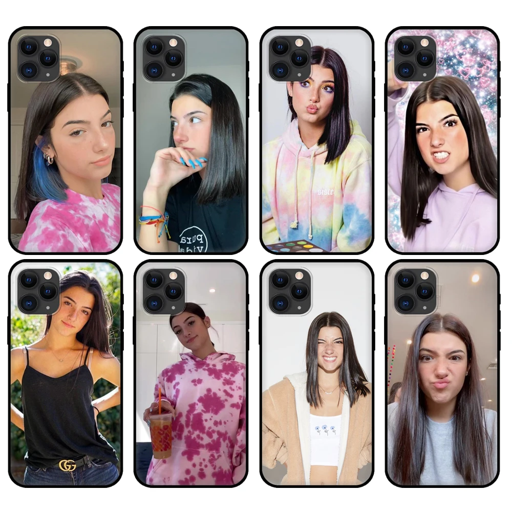 

Black tpu case for iphone 5 5s se 2020 6 6s 7 8 plus x 10 XR XS 11 12 mini pro MAX back cover Charli DAmelio