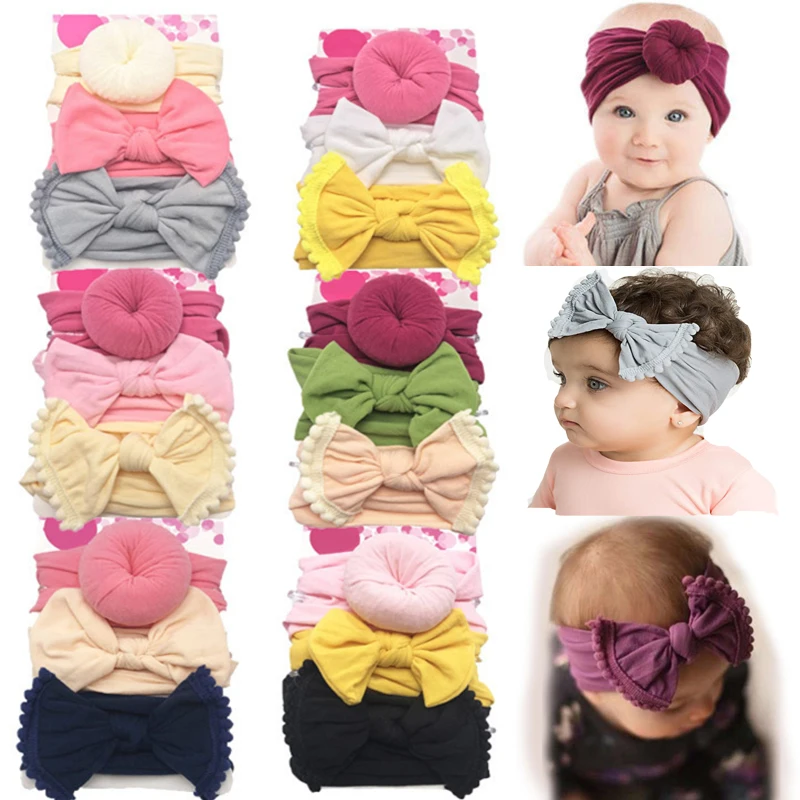 

3Pcs/Set Infant Headband Soft Elastic Baby Headband Bows Knotted Newborn Headwrap Girl Turban Hair Accessories Kids Haarband