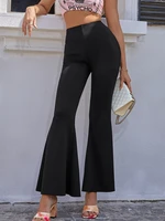 women fashion wild high waist flare pants solid color elastic high waist slim fit trousers spring casual slacks streetwear