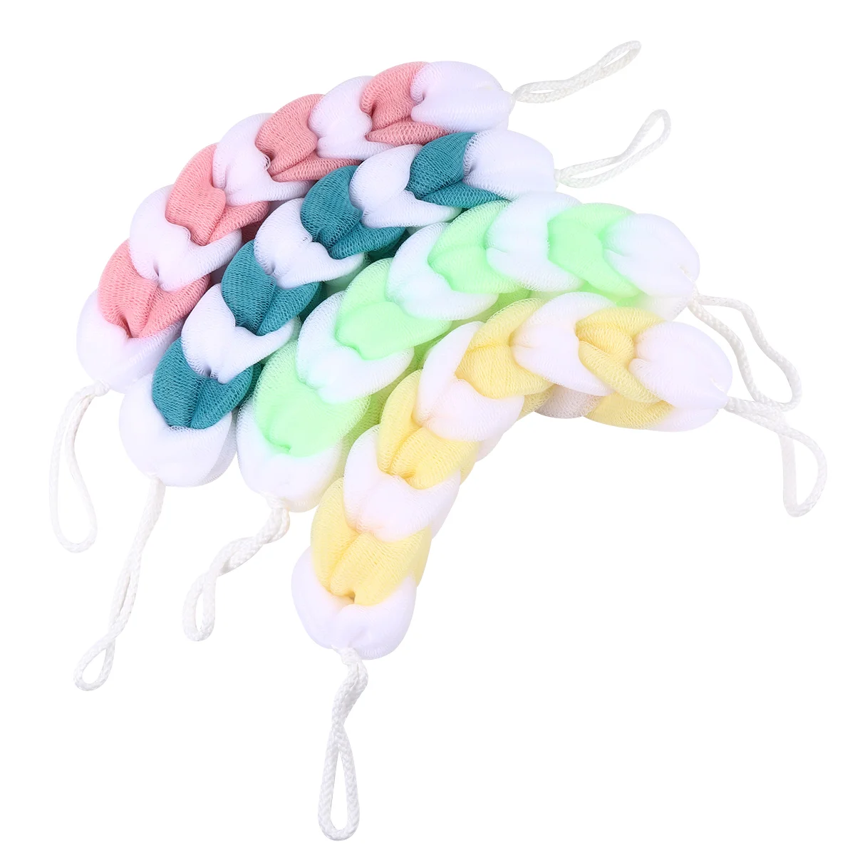 

4pcs Long Bath Loofah Stretchable Braided Exfoliating Loofah Back Scrubber Body Shower Sponge for Cleaning Skin ( Yellow Green