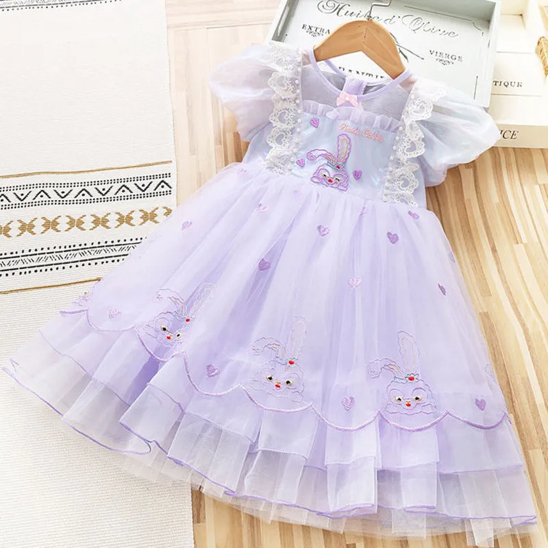 

Baby Girls Clothes Puff Sleeve Pearls Embroidery Children Party Costume Kids Formal Events Tutu Dress Wedding Ball Gown 3-8Y