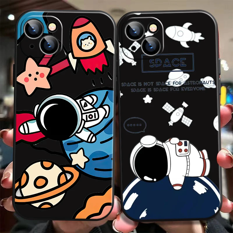 

Cute Cartooon Astronaut For iPhone 14 13 12 11 Pro Mini X XR XS Max SE 2020 7 8 Plus Phone Case Back Shockproof Full Protection