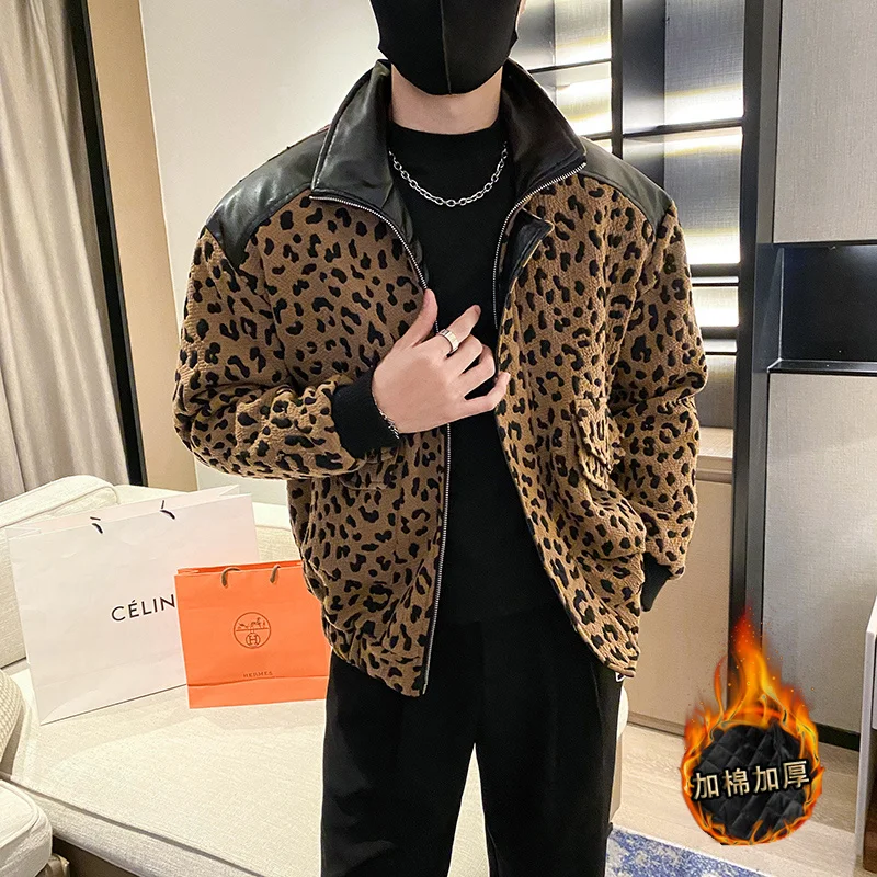 Winter Jacket Men Warm Fashion Retro Thickened Leopard Jacket Men Streetwear Korean Slim Thick Short Coat Mens Parker Clothes