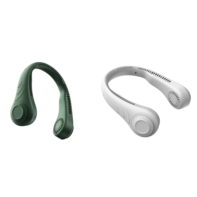 

2X Leafless Hanging Neck Fan,360 Degree Lazy Neckband Fan 78 Surround Air Outlets USB 4000Mah Rechargeable,Green & White