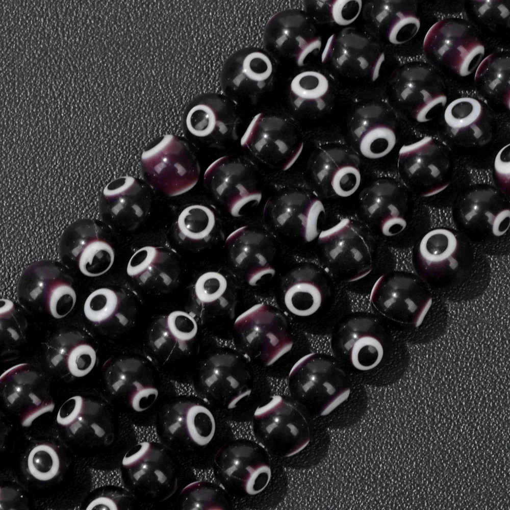 Черные бусины от сглаза, круглые бусины-разделители, стеклянные бусины для браслетов и ожерелий, оптовая продажа, 6/8 мм, 15 дюймов
