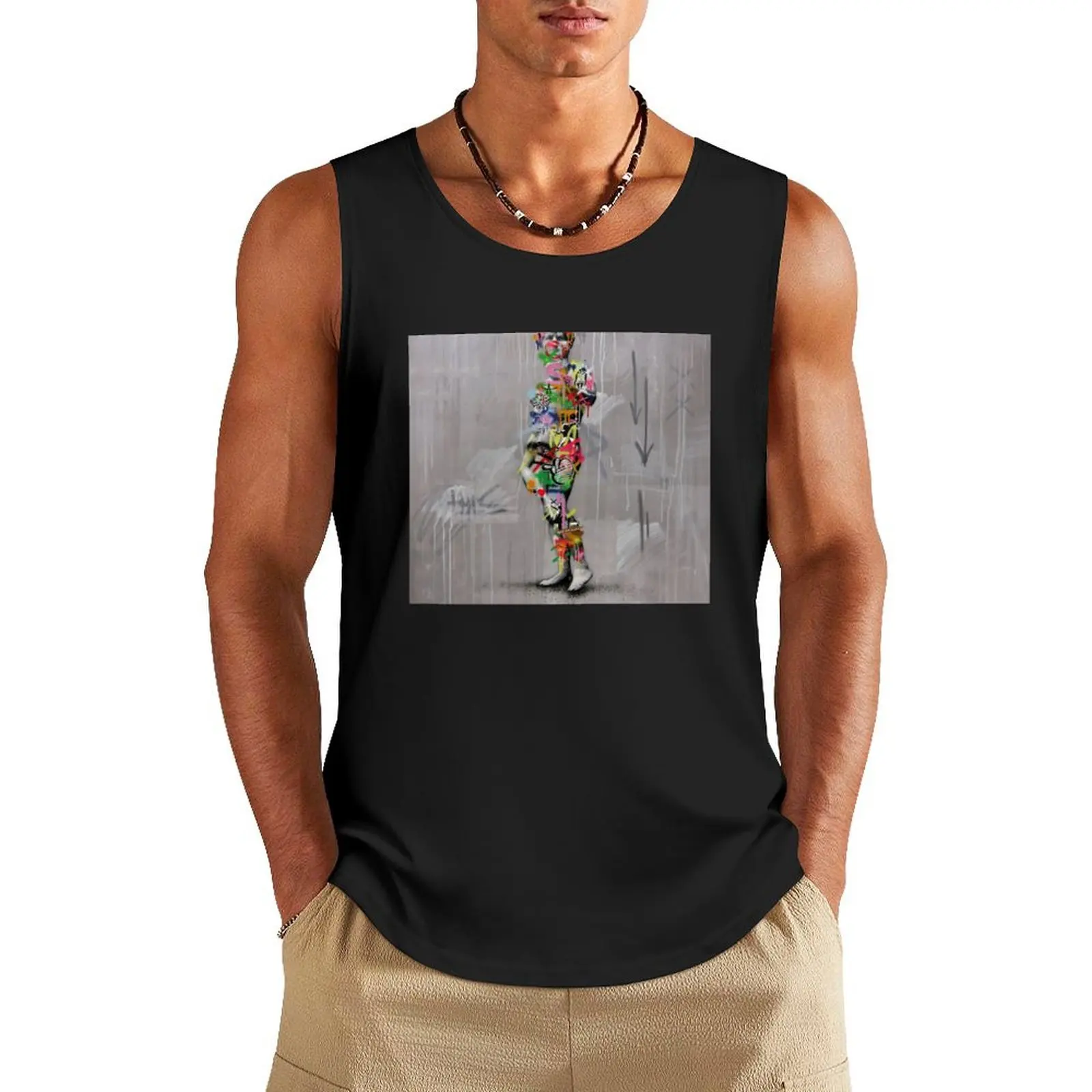 Дэвид Defaced by Colorful Graffiti Art Banksy Tank Top Мужские футболки милые топы