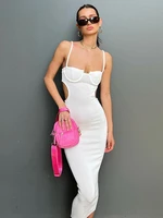ledp summer long dress women elegant comfort open back party dress sexy women white spaghetti straps cutout body dress