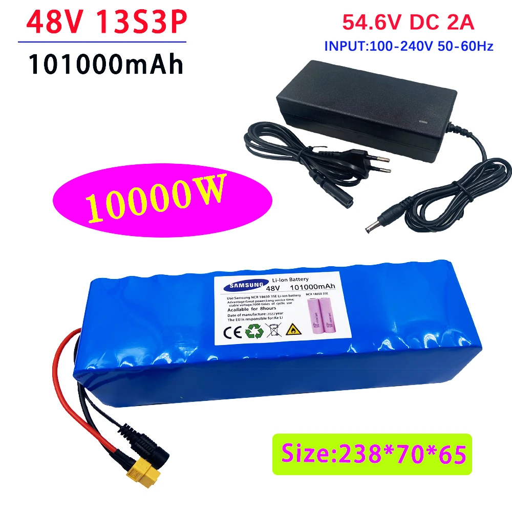 

Kedanone 1000w 13S3P XT60 48V 101000mAh 48V Lithium ion Battery Pack 101Ah For 54.6v E-bike Electric bicycle Scooter with