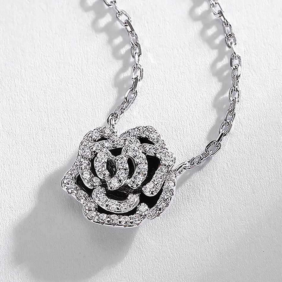 ALLNOEL 100% серебро 925 пробы ожерелье для женщин оригинальная черная эмаль цветок