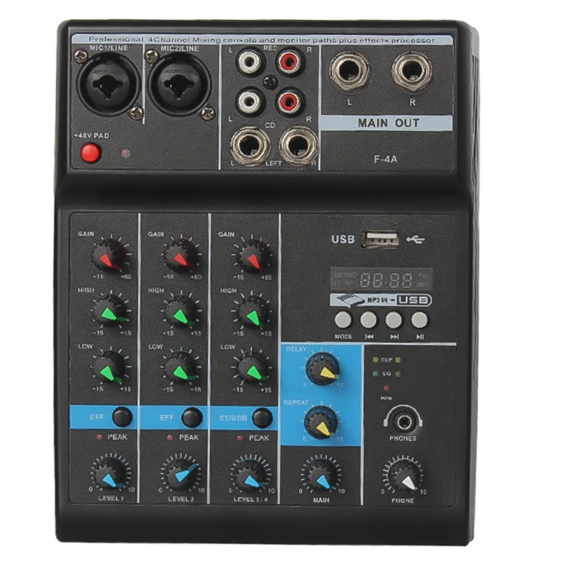 

4-канальный Bluetooth-микшер DJ-аудио микшер маленький USB со звуковой картой специальная сцена для домашнего компьютера микшер