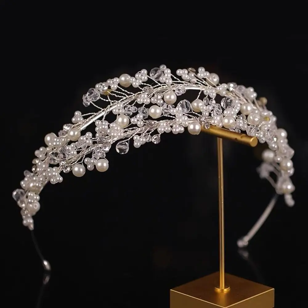 

Hair Hoop Handmade Baroque Tiara Bridal Hair Accessories Rhinestone Pearl Hairband Full Crystal Wedding Headdress