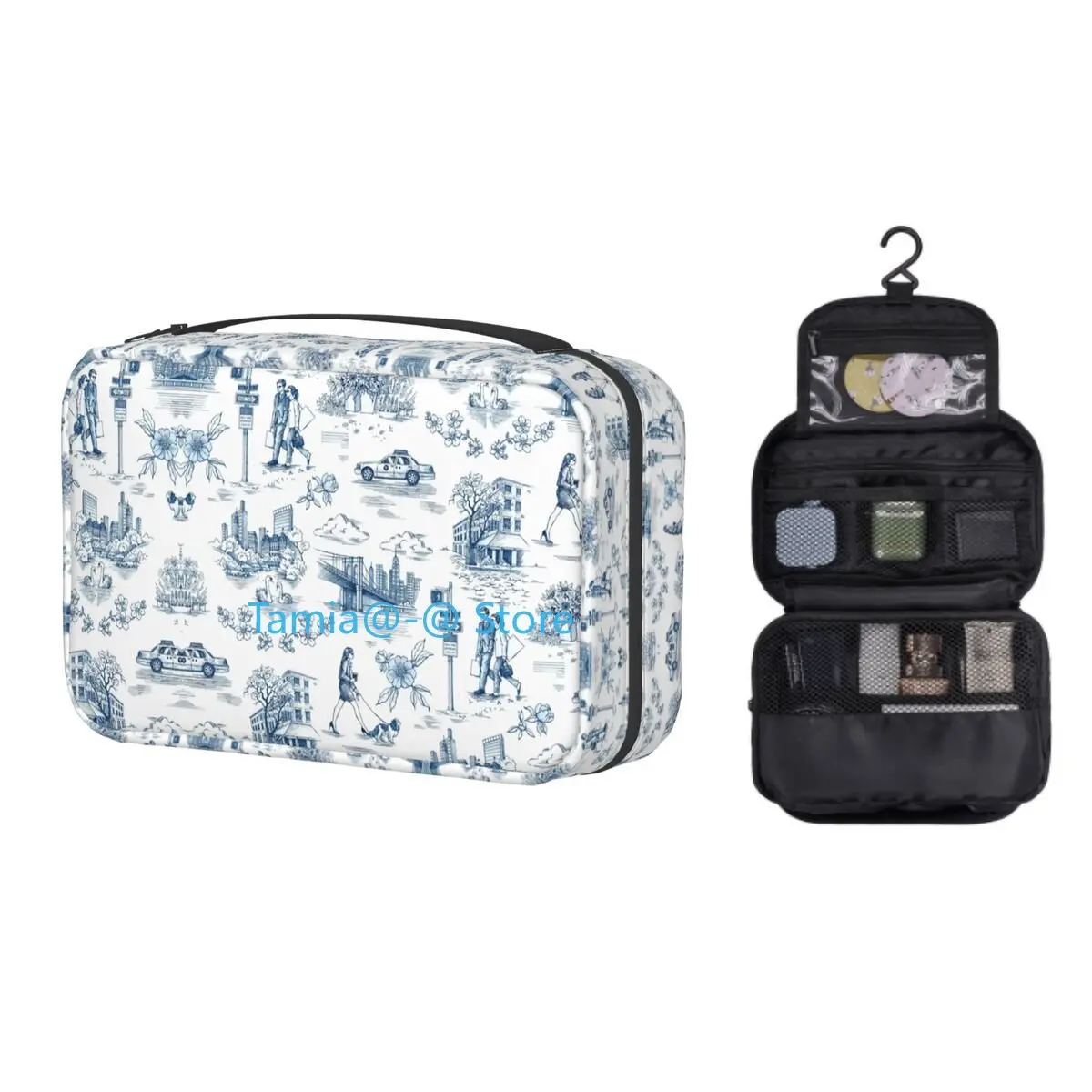

Hanging Travel Toile De Jouy French Motif Toiletry Bag Folding Flora Cosmetic Makeup Organizer Beauty Storage Dopp Kit Case
