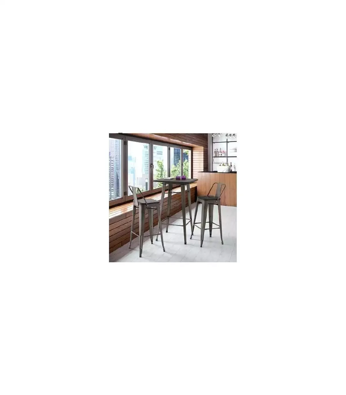 

Table Set with Chairs for Living Room-Table Stools High Finish metal Wood 95 cm x 60 cm Width x 60 cm Background Kitchen Excelle