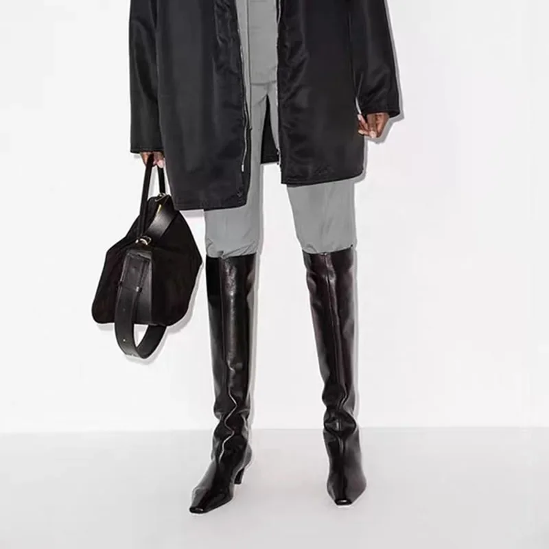 Arden Furtado/2024 осенние сапоги до колена из воловьей кожи на каблуке с квадратной