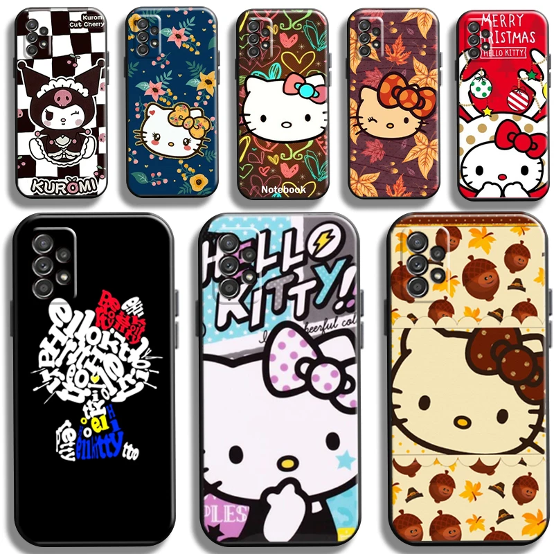 

Pretty Cartoon Hello Kitty Phone Case For Samsung Galaxy A72 5G Coque Full Protection Black Shell TPU Soft Carcasa Shockproof