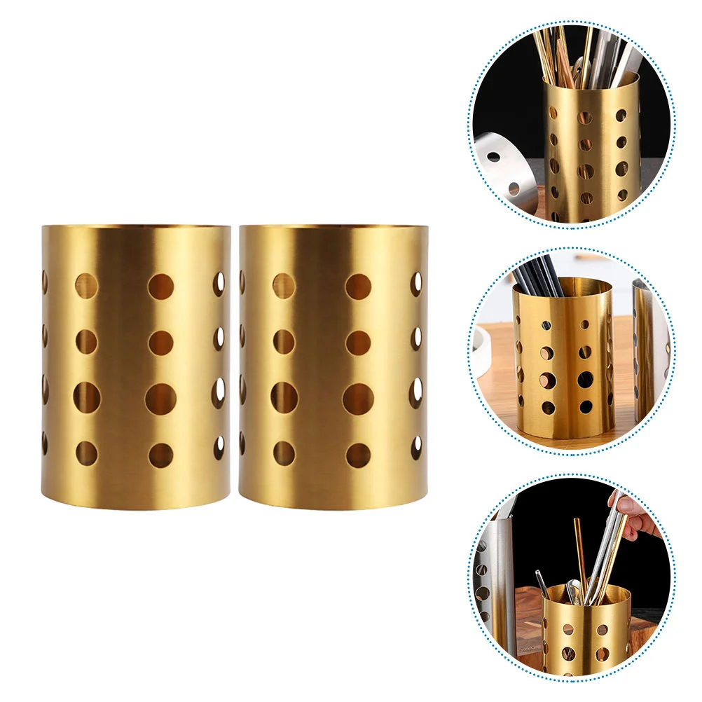 

2 Pcs Stainless Steel Containers Silverware Drainer Basket Chopstick Holder Kitchen Utensil Holder Cylinder Flatware Holder
