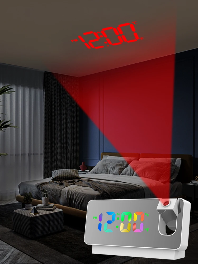 LED Digital Projection Alarm Clock with FM Electronic Radio Time Projector Bedroom Bedside Mute |