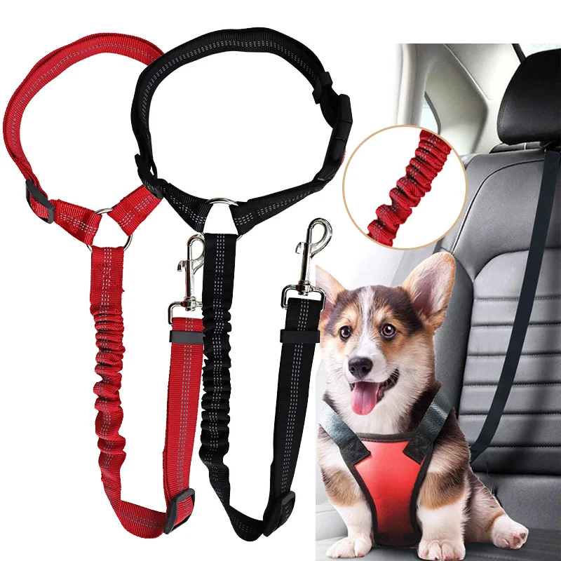 

2 In 1 Nylon Retractable Dog Car Seat Belt Pet Leash Rope Adjustable Back Seat Safety Lead for Small Medium Large Big Dog Stuff