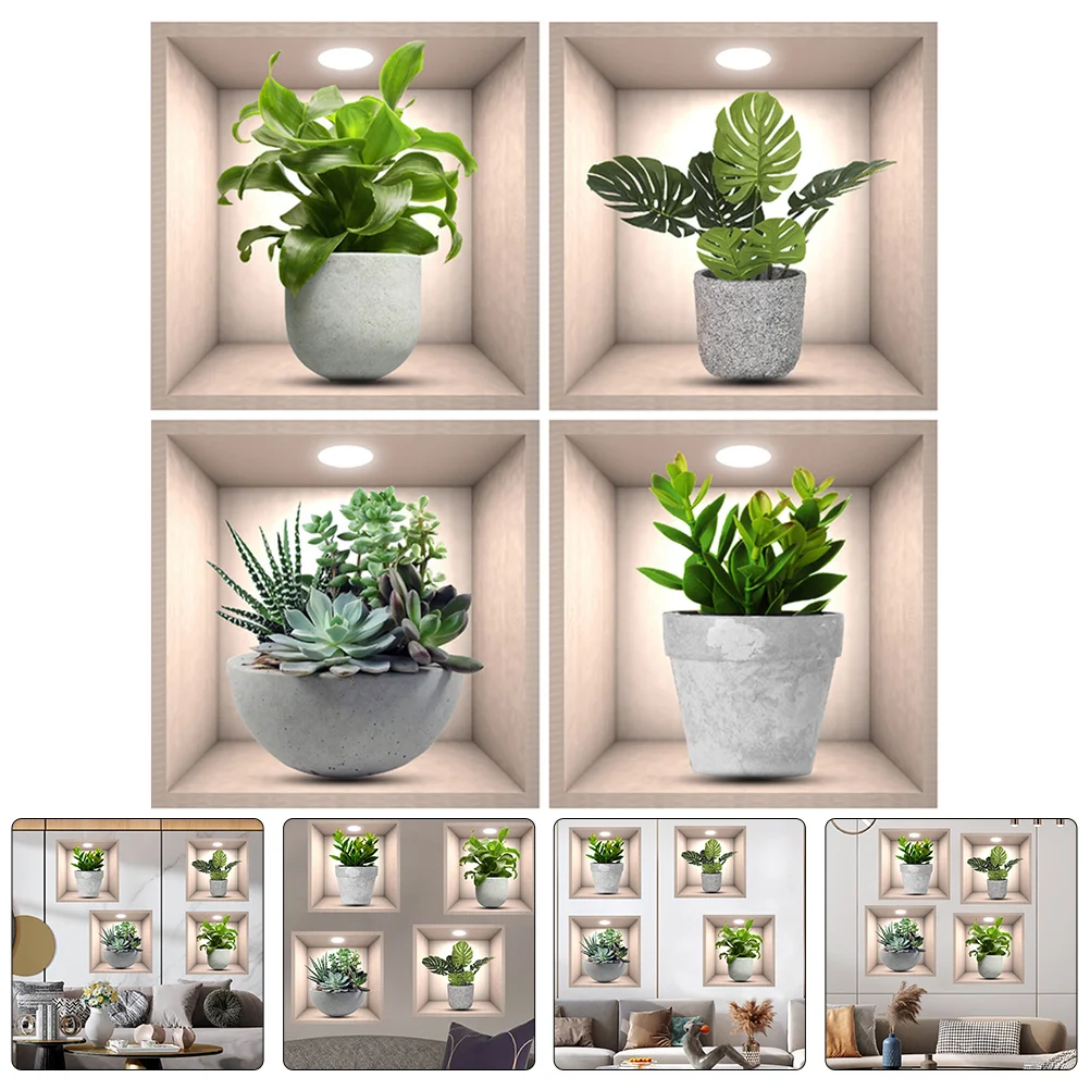 

4 Pcs Wall Sticker Stickers Decor Retro Room Bonsai Decal Summer Door