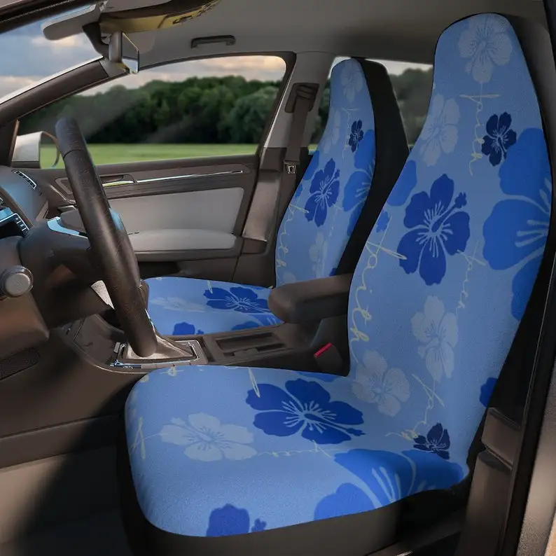 

Faith Floral Car Seat Covers, blue Hibiscus flower, faith cross, car lover gift, Christian car seat covers.