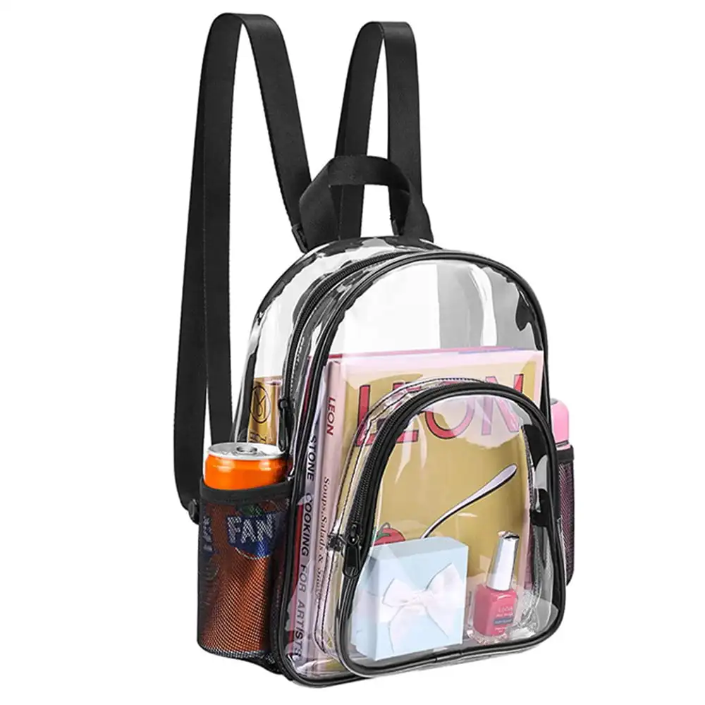 Mini Clear Backpack Heavy Duty Stadium Approved PVC Transparent Backpacks for Kids Small Clear Backpack with Reinforced Strap fo