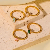 vintage zircon stone inlay gold rings for women girls fashion stainless steel colorful natural stone party wedding jewelry rings