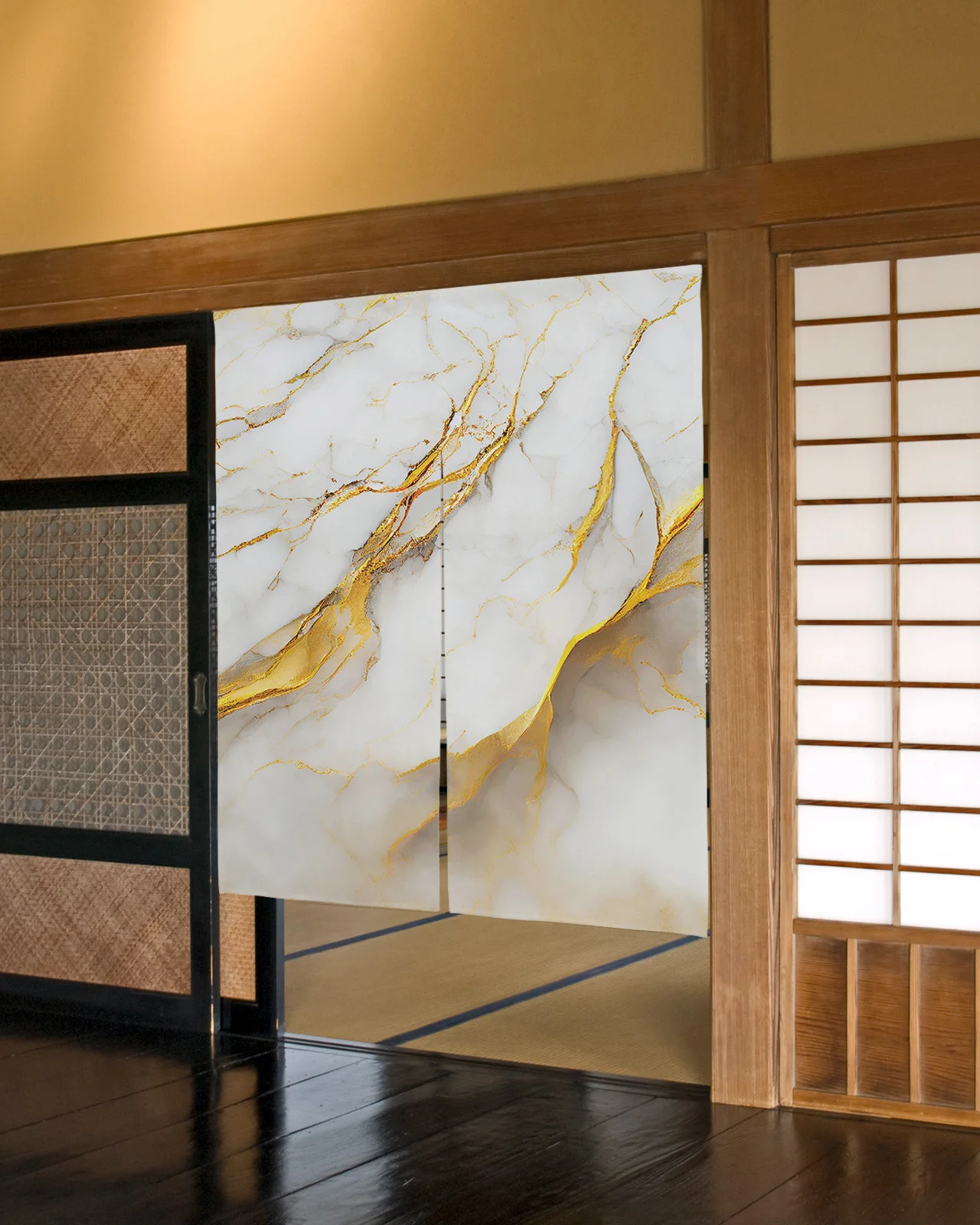 

Marble Texture White Japanese Door Curtain Restaurant Kitchen Entrance Partition Doorway Curtains Half-Curtain